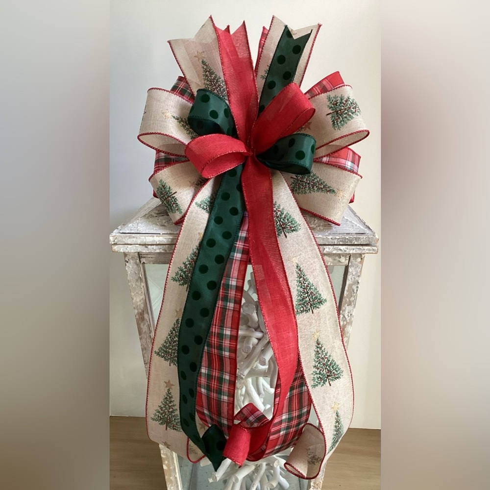 Red & Green Xmas Tree Bow, Wreath Bow, Wreath Accent, Lantern Bow, & Christmas.